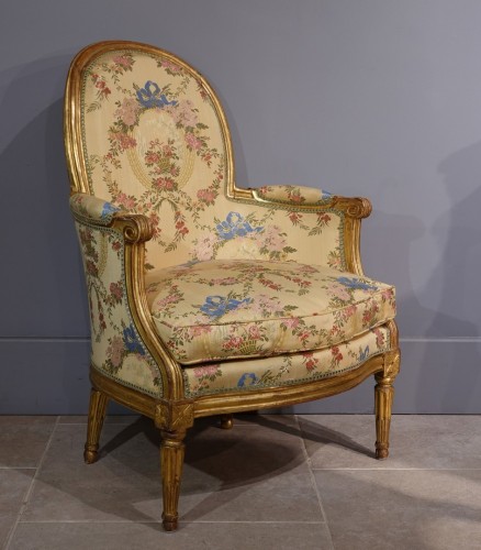 Bergère bois doré époque Louis XVI estampillée G. BOUCAULT - Sièges Style Louis XVI