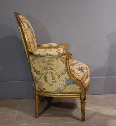 Bergère bois doré époque Louis XVI estampillée G. BOUCAULT - Gérardin et Cie