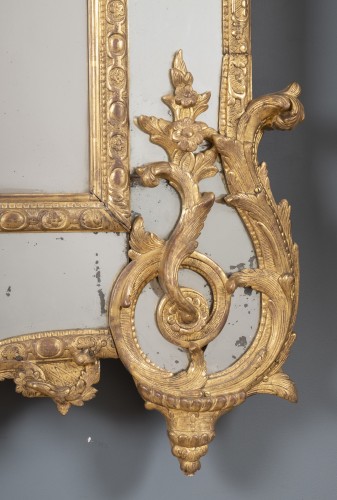 Antiquités - Grand miroir d'époque Régence à parecloses
