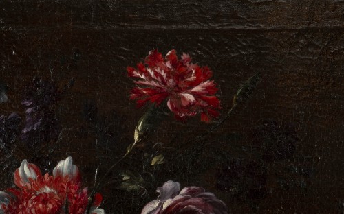 Tableaux et dessins Tableaux XVIIIe siècle - Corbeille de Fleurs sur un entablement Attribué à J.B. Dubuisson (1660 – 1735)