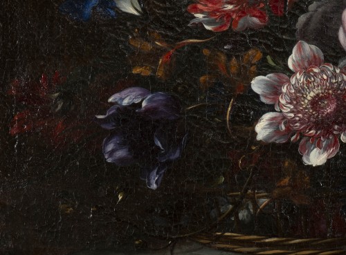 XVIIIe siècle - Corbeille de Fleurs sur un entablement Attribué à J.B. Dubuisson (1660 – 1735)