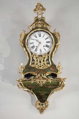 Grand cartel Louis XV en vernis Martin - Horlogerie Style Louis XV