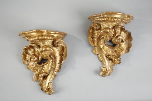 Paire de petites consoles d'applique en bois doré - Objet de décoration Style Louis XV