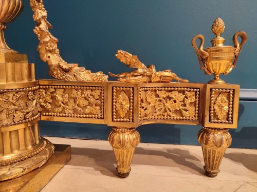 Paire de chenets d’époque Louis XVI en bronze doré - Galerie Gilles Linossier