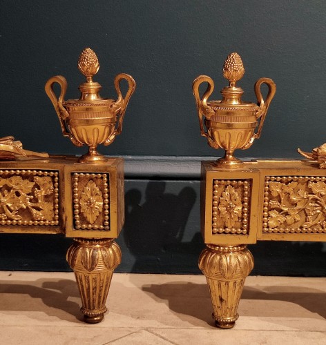 Pair of Louis XVI andirons in gilt bronze - Louis XVI