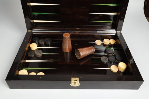 Jacquet game box in ebony, ivory and green tinted horn - 