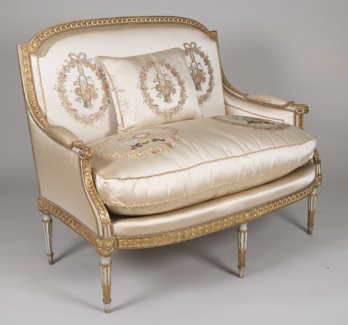 Grand salon composé de sept éléments, époque Louis XVI - Sièges Style Louis XVI