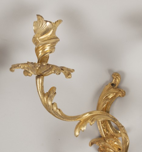 18th century - Pair of gilded bronze sconces from the Louis XV period