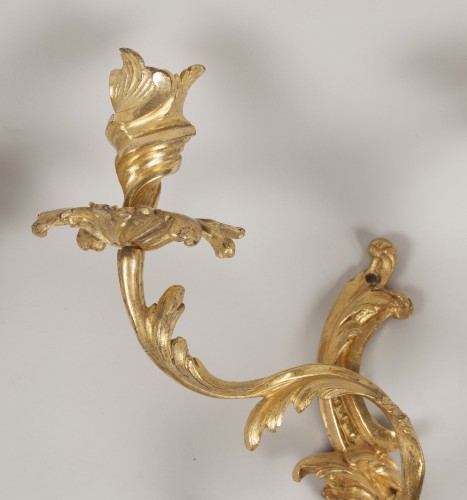 XVIIIe siècle - Paire d'appliques en bronze doré d'époque Louis XV