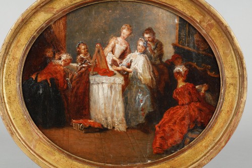 Scène d’intérieur, école française  de la fin du XVIIIe siècle - Tableaux et dessins Style Louis XV