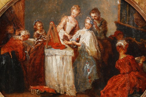 Tableaux et dessins Tableaux XVIIIe siècle - Scène d’intérieur, école française  de la fin du XVIIIe siècle