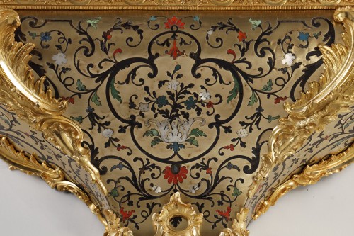 Horology  - Very large Boulle cartel from the Louis XV period in five colors, signed fr