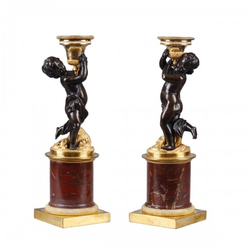 Pair of candlesticks with dancing putti from the Louis XVI period