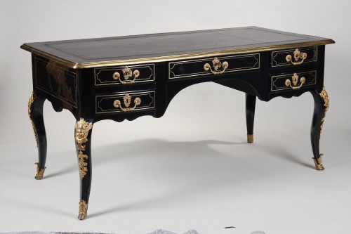 Large flat desk, black, Regency period - Furniture Style French Regence