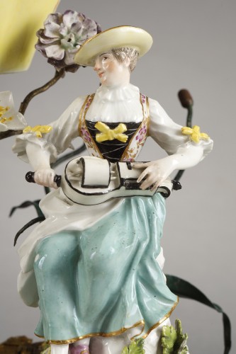 Pot-pourri en bronze doré et porcelaine de Saxe, XVIIIe siècle - Louis XV