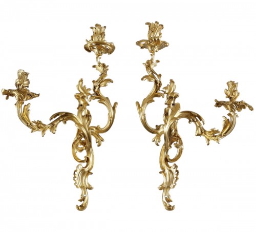 Large pair of Louis XV period gilt bronze sconces