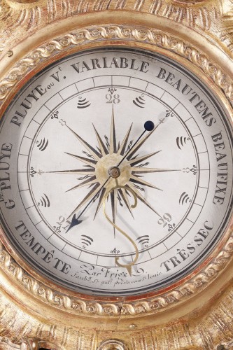 XVIIIe siècle - Grand baromètre en bois doré aux attributs de la chasse, époque Louis XVI