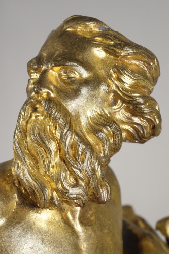 XVIIIe siècle - Paire de chenets d'époque Régence aux allégories du Rhône et de la Saône