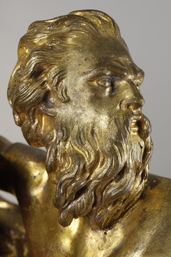 Paire de chenets d'époque Régence aux allégories du Rhône et de la Saône - Régence