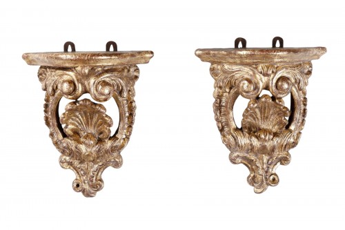 Pair of small gilded wood wall consoles