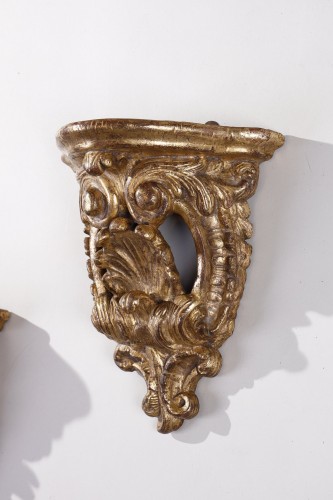 Pair of small gilded wood wall consoles - Decorative Objects Style French Regence