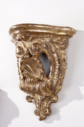 Pair of small gilded wood wall consoles - 