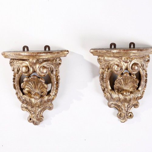 18th century - Pair of small gilded wood wall consoles