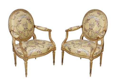Pair of Louis XVI armchairs stamped by Jean Baptiste Sené