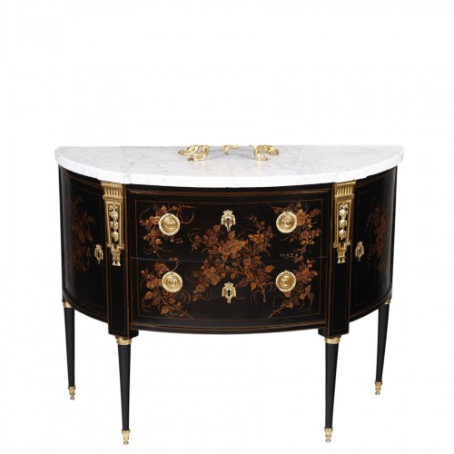 Louis XVI half-moon chest of drawers stamped by Léonard Boudin and Vassou