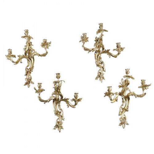 Rare Set Of Four Large Gilt Bronze Wall Lights From The Louis XV Period