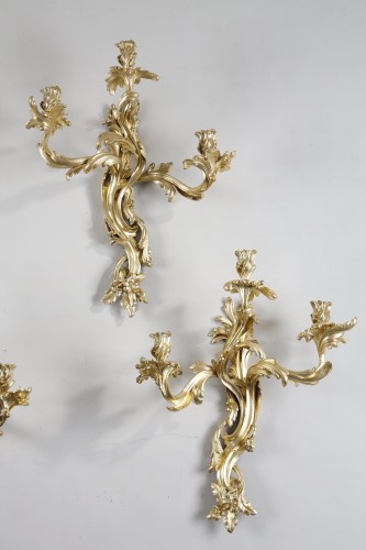 Lighting  - Rare Set Of Four Large Gilt Bronze Wall Lights From The Louis XV Period