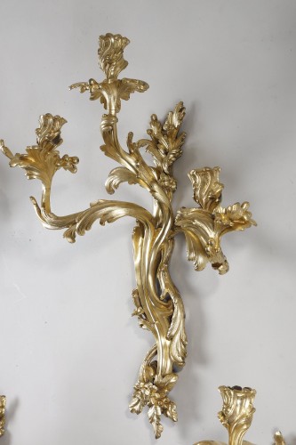 18th century - Rare Set Of Four Large Gilt Bronze Wall Lights From The Louis XV Period