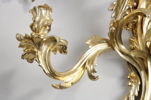 Antiquités - Rare Set Of Four Large Gilt Bronze Wall Lights From The Louis XV Period