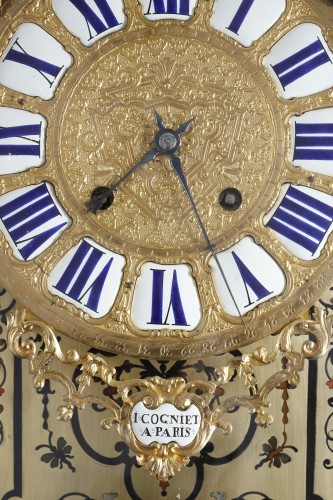 XVIIIe siècle - Très grand cartel Boulle d'époque Régence à cinq couleurs de Cogniet, à Paris
