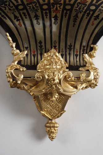 Antiquités - Très grand cartel Boulle d'époque Régence à cinq couleurs de Cogniet, à Paris
