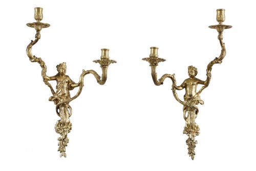 Paire d'appliques en bronze doré d'époque Régence attribuée à Charles Cressent