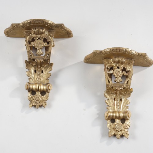Paire de petites consoles d'applique en bois doré d'époque Louis XV - Objet de décoration Style Louis XV