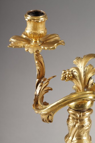 Antiquités - Paire de candélabres rocaille d'époque Louis XV