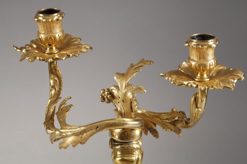 Antiquités - Paire de candélabres rocaille d'époque Louis XV
