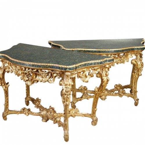 Rare Pair of Italian Console Tables Greek Porphyry Top