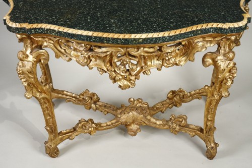 18th century - Rare Pair of Italian Console Tables Greek Porphyry Top