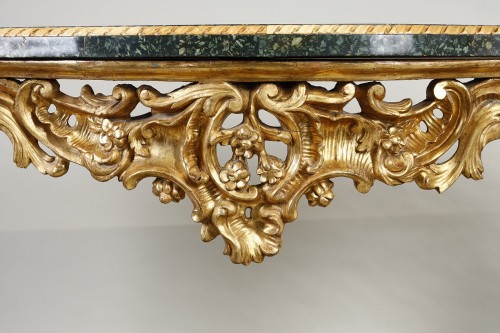 Louis XV - Rare Pair of Italian Console Tables Greek Porphyry Top