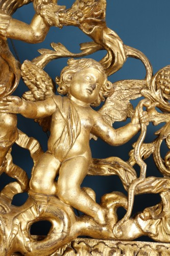 Louis XV - Très grand miroir Italien aux allégories de l'abondance et de la musique