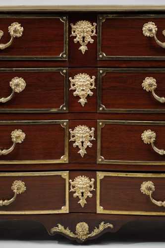 Furniture  - French Régence Period Mazarine Chest Of Drawers In Amaranth and Bronze