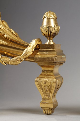 XVIIIe siècle - Paire de chenets d’époque Louis XVI en bronze doré
