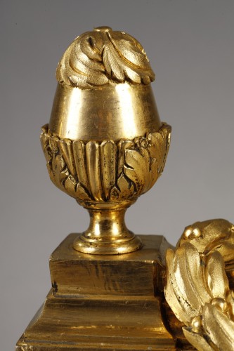 Paire de chenets d’époque Louis XVI en bronze doré - Louis XVI