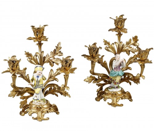 Bougeoirs Louis XV, enfants en porcelaine de Meissen