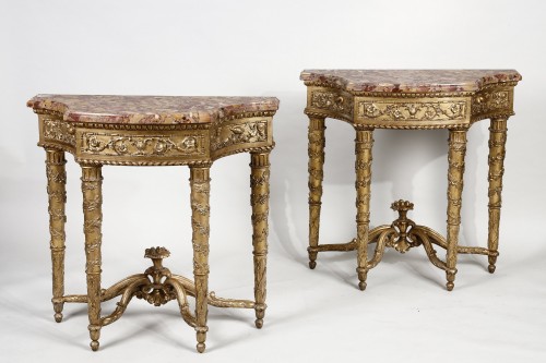Antiquités - Paire de consoles Italie du Nord d'époque Louis XVI