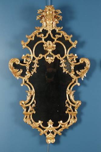Paire de miroirs à parecloses en bois doré, Italie du Nord XVIIIe siècle - Miroirs, Trumeaux Style Louis XV