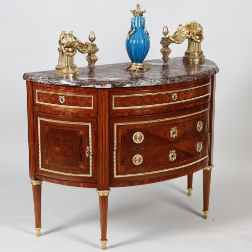 Pair of Louis XVI period "half-moon" shaped commodes, stamped Fidelys Schey - Furniture Style Louis XVI